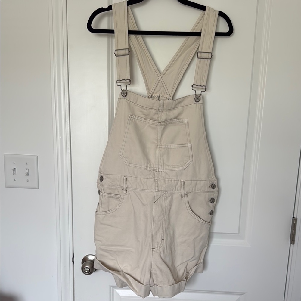 Free People Beige Ziggy Overall Shorts